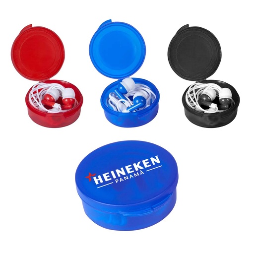 [PR-1068] AUDIFONOS DE GOMA, EN ESTUCHE PLASTICO REDONDO