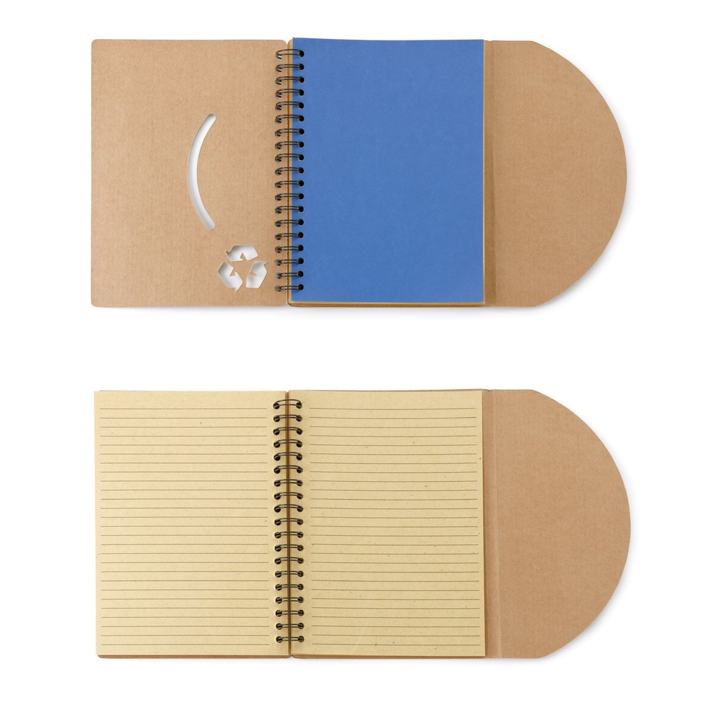 LIBRETA ESPIRAL RECICLADA CON HOJAS DE RAYA. INCLUYE PLUMA ECOLÓGICA