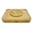 TABLA DE BAMBOO CON BANDEJAS EN COSTADOS Y SET DE 4 UTENSILIOS