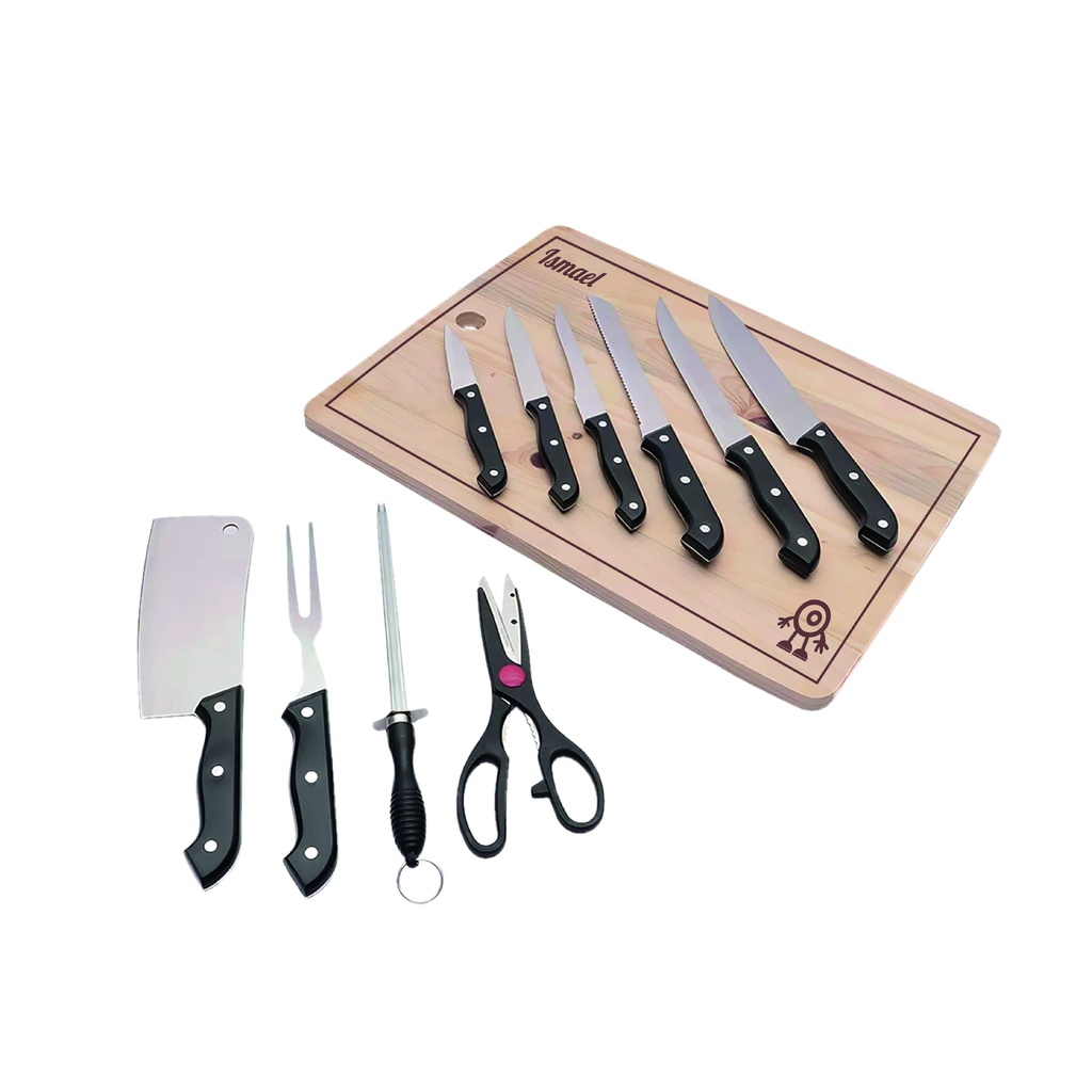 TABLA DE MADERA 35X45CM (INCLUYE 10 UTENSILIOS)
