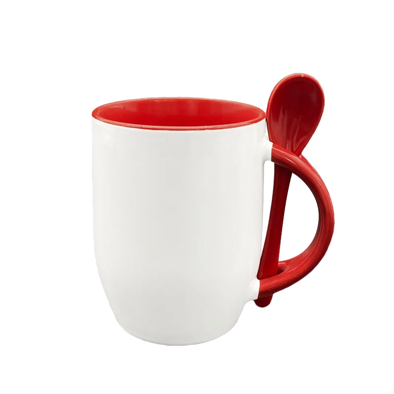 TAZA DE CERÁMICA CON CUCHARA Y PARTE INTERIOR DE COLOR 14OZ