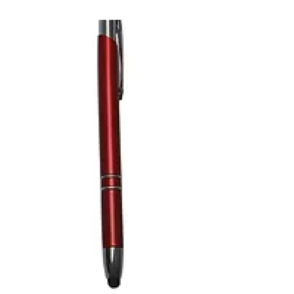 PLUMA PLÁSTICA METALIZADA, CON DOBLE BANDA PLATEADA EN PARTE INFERIOR, STYLUS EN BORDE