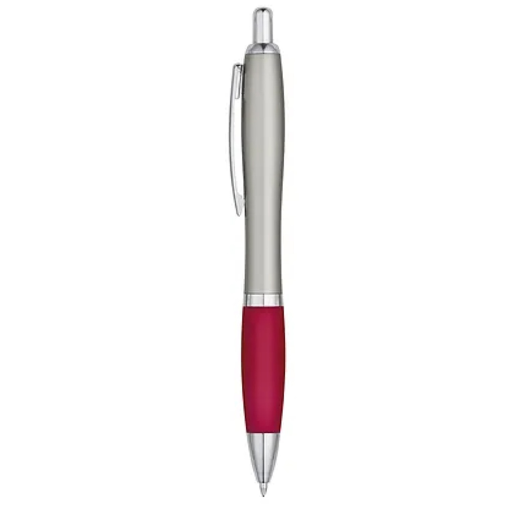 PLUMA SATÍN CON GRIP ACOLCHADO DE COLOR CON CUERPO PLATEADO