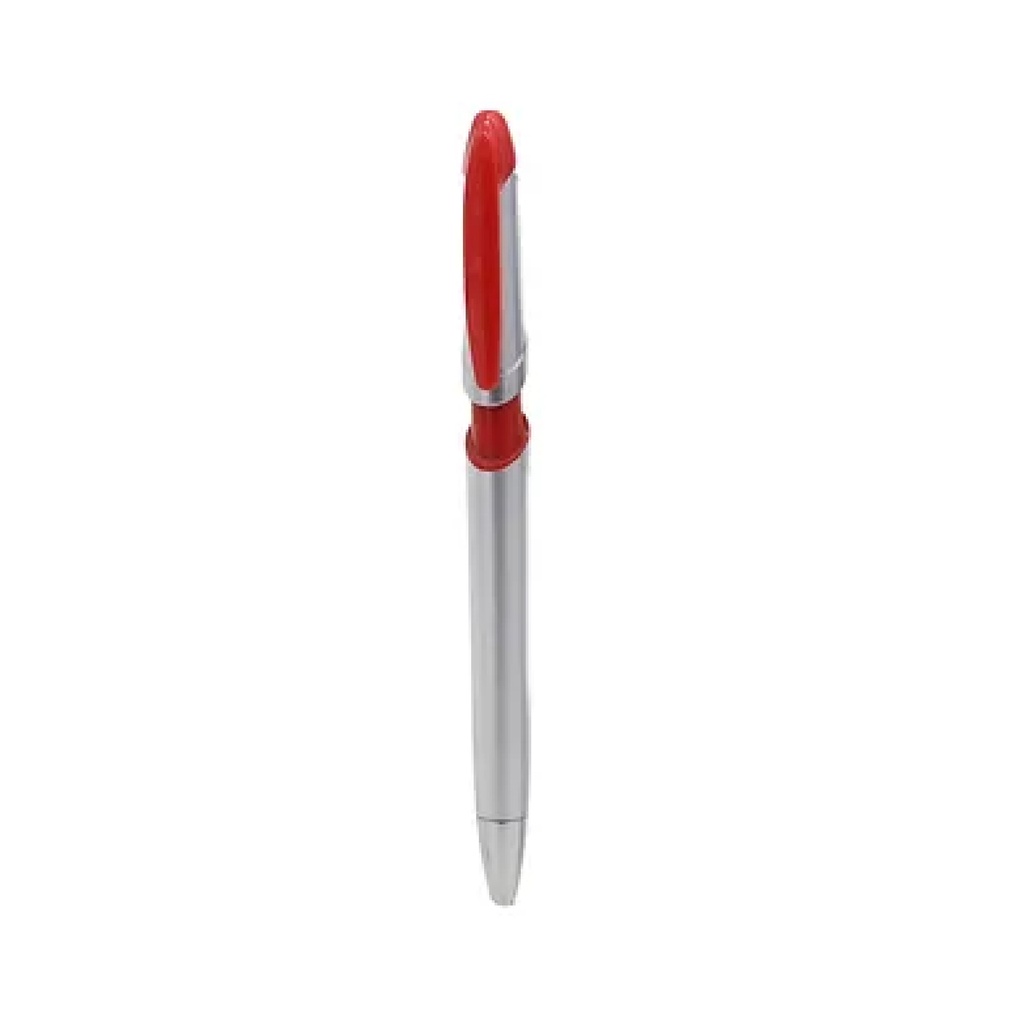 PLUMA PLÁSTICA METALIZADA CON CLIP Y DETALLE DEL CUERPO DE COLOR CON MECANISMO RETRACTIL