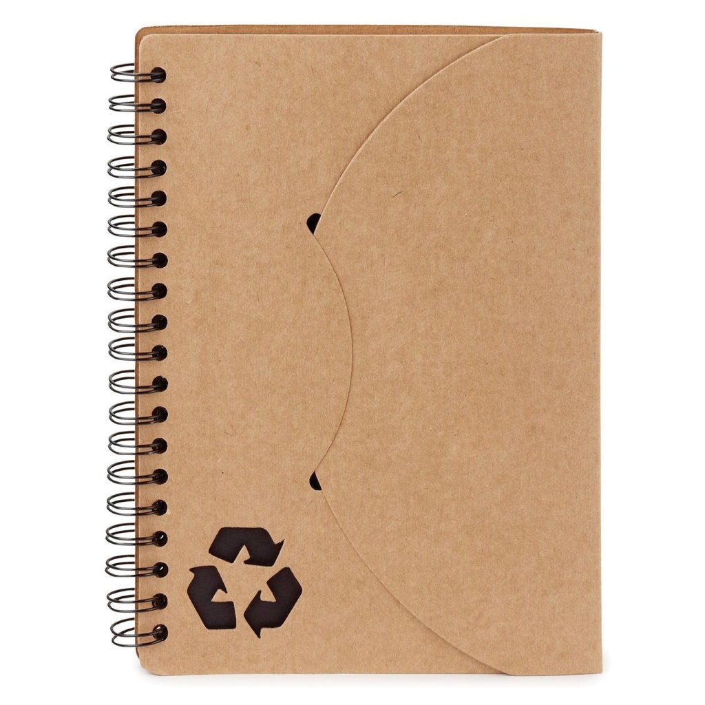 LIBRETA ESPIRAL RECICLADA CON HOJAS DE RAYA. INCLUYE PLUMA ECOLÓGICA