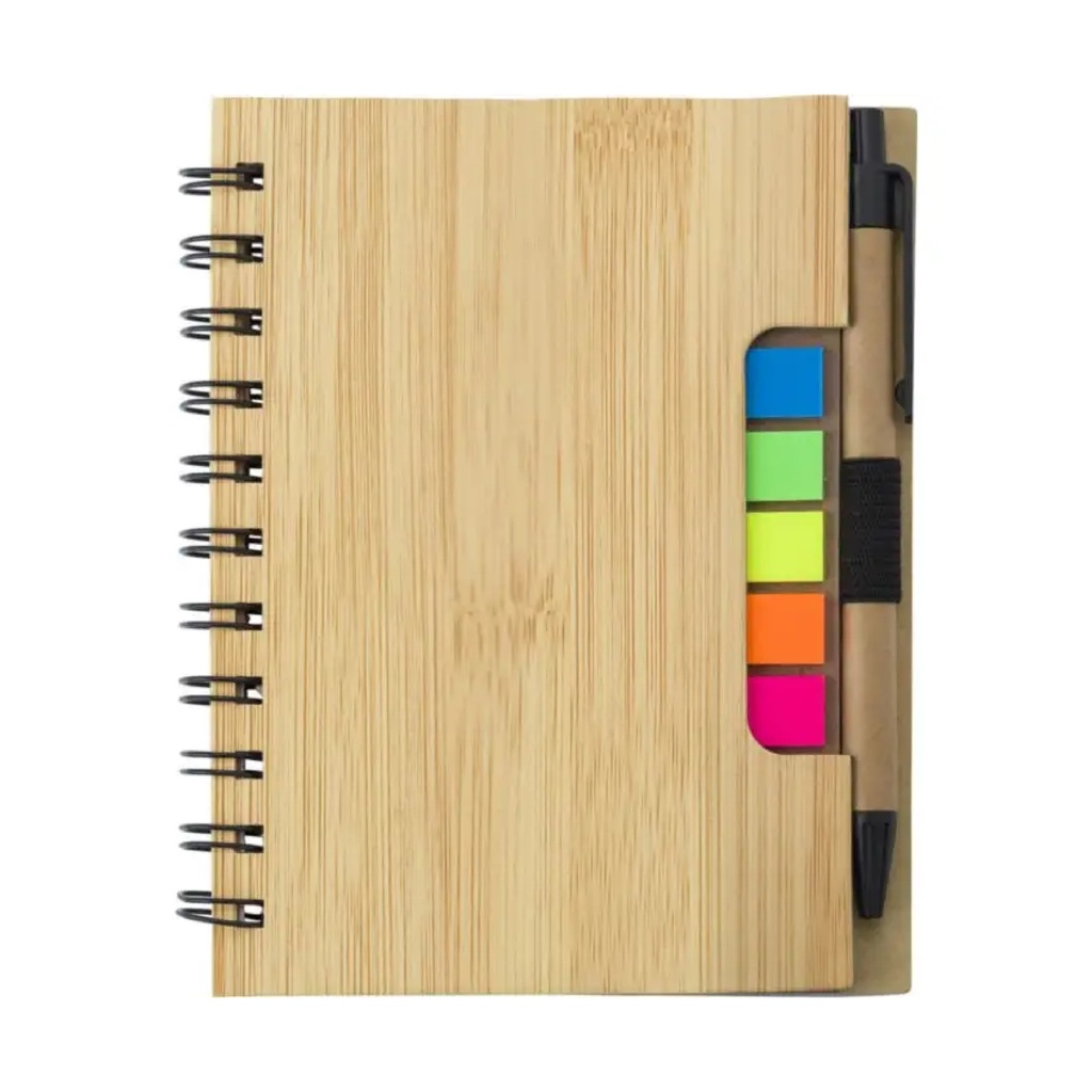 LIBRETA DE BAMBOO CON PLUMA, REGLA Y POST IT