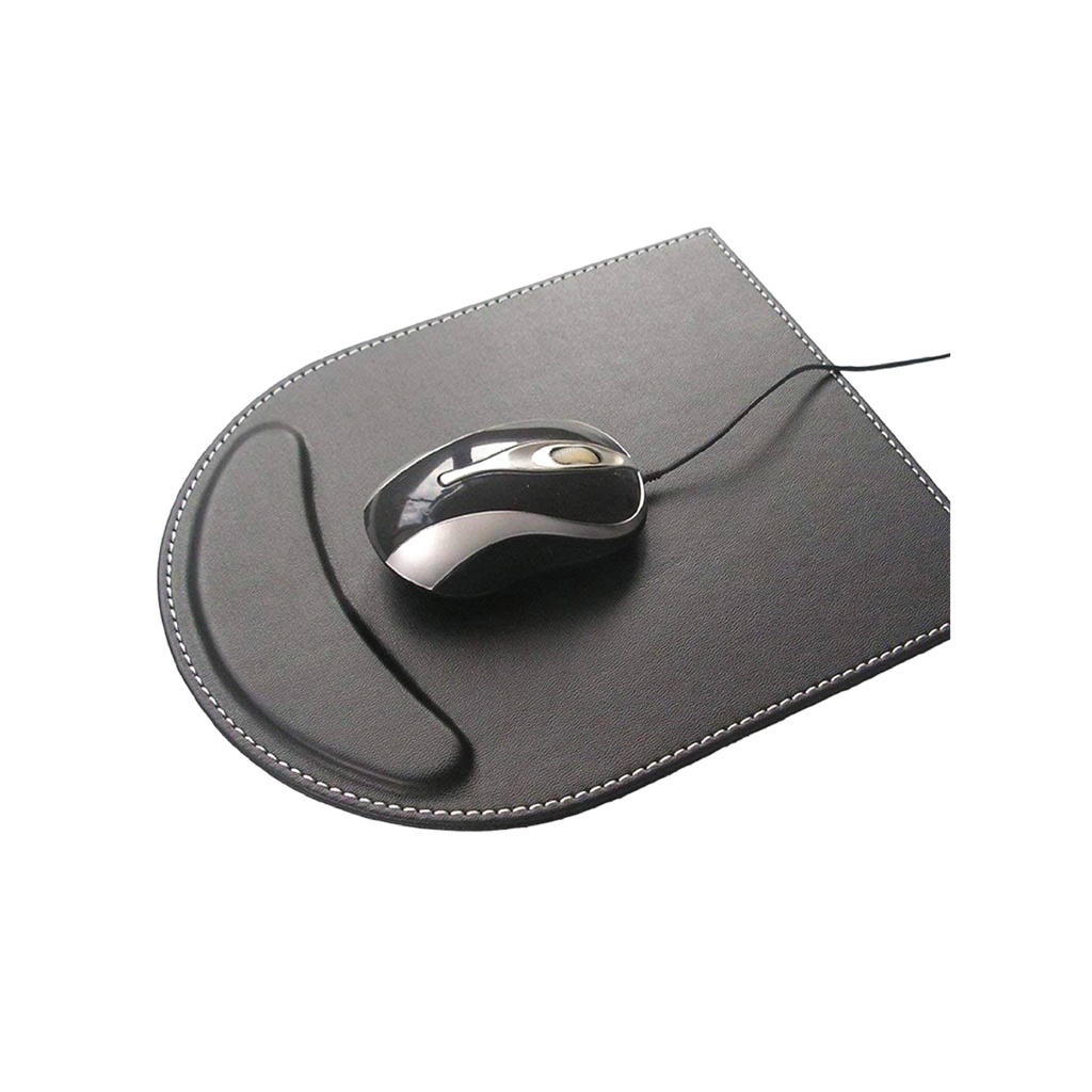 MOUSE PAD DE CUERINA SLIM CON COSTURAS BLANCAS Y APOYO PARA Muñeca
