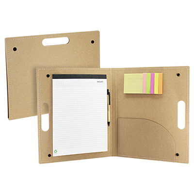 CARPETA ECOLÓGICA CON CIERRE CLIC, ASA DE AGARRE, INTERIOR CON BLOCK 25 HOJAS, 25 NOTAS ADHESIVAS Y CLICS, 25 GRANDES, INCLUYE BOLÍGRAFO DE CARTÓN.