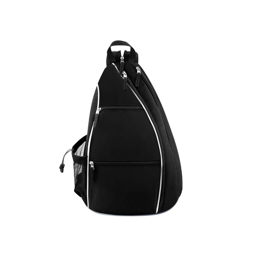 MOCHILA TRIANGULAR 4 BOLSILLOS 2 COMPARTIMENTOS GRANDES CON DETALLE EN BLANCO
