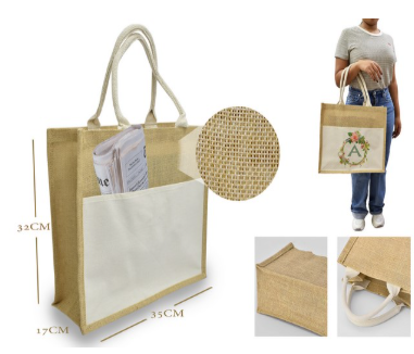 Bolsa Yute con bolsillo natural 32x35x17cm