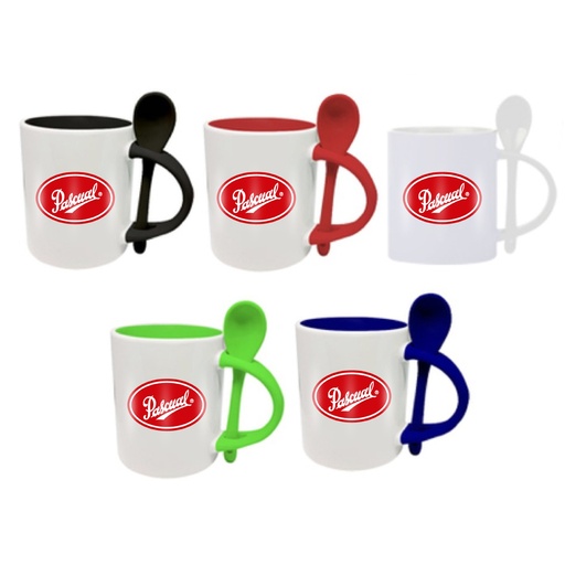 [PR-1222] TAZA DE CERÁMICA CON CUCHARA Y PARTE INTERIOR DE COLOR 14 OZ