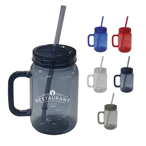 [PR-1006] MANSON JAR PLÁSTICOS CON TAPA Y CARRIZO 18OZ