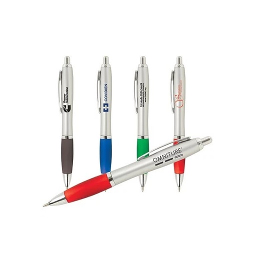 [PR-1032] PLUMA SATÍN CON GRIP ACOLCHADO DE COLOR CON CUERPO PLATEADO