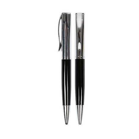 [PR-1035] PLUMA EJECUTIVA DE METAL CON BASE NEGRA Y PARTE SUPERIOR PLATEADA CON MECANISMO GIRATORIO